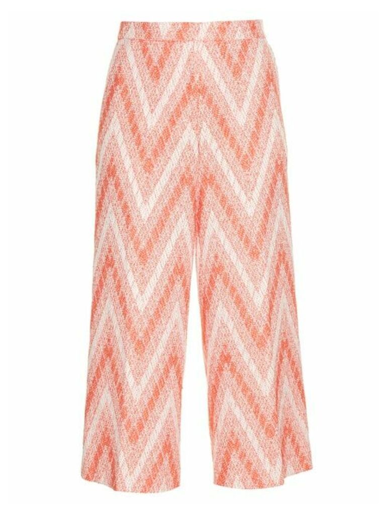 Rochas - Chevron-woven Cropped Trousers - Womens - Red White