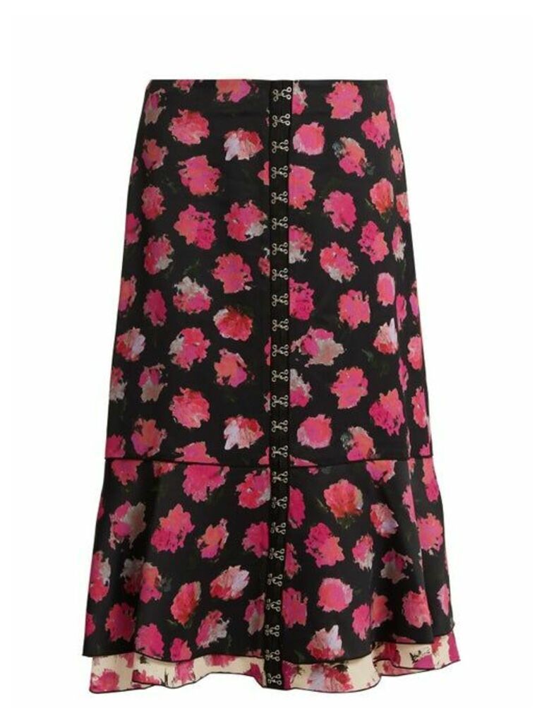 Proenza Schouler - Carnation-print Fluted Midi Skirt - Womens - Black Pink