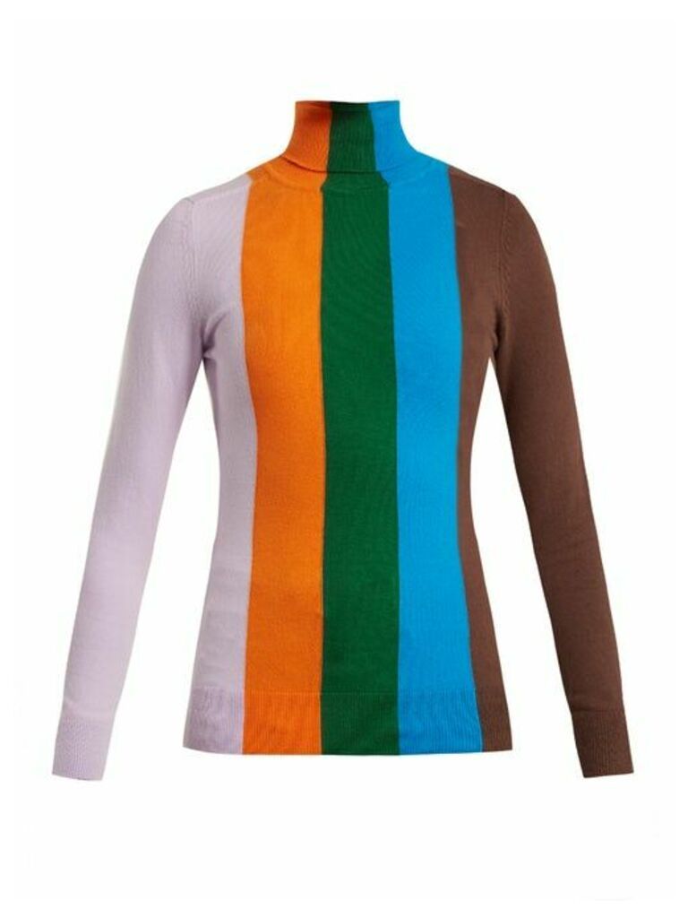 Joostricot - Roll-neck Striped Cotton-blend Sweater - Womens - Orange Multi