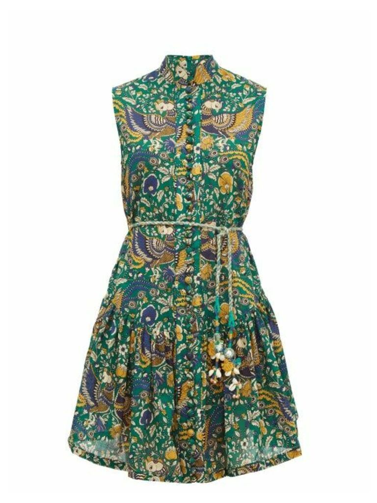Zimmermann - Edie Folk-print Cotton Mini Dress - Womens - Green Print