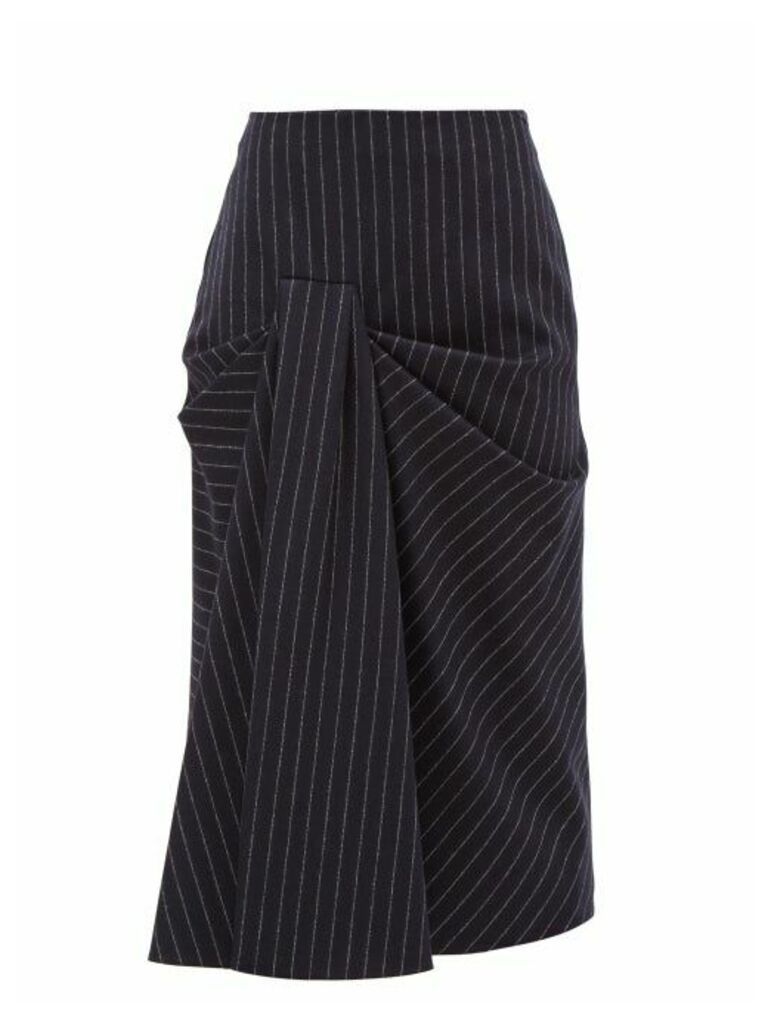 Alexander Mcqueen - Draped Pinstriped Wool-twill Skirt - Womens - Navy Stripe