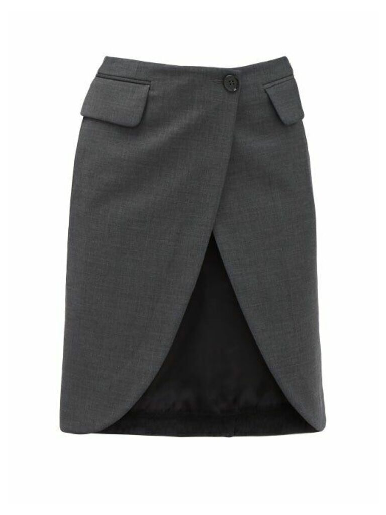 Mm6 Maison Margiela - Satin-panel Crepe Wrap Skirt - Womens - Grey Multi