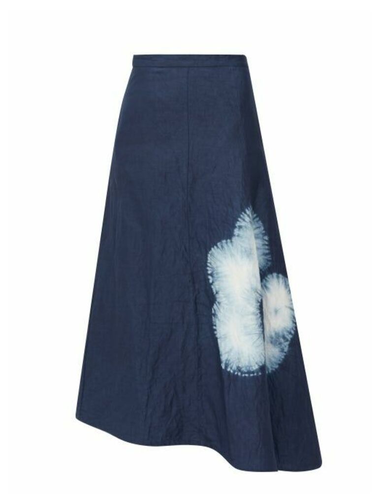 Jil Sander - Asymmetric Shibori-dyed Canvas Midi Skirt - Womens - Navy