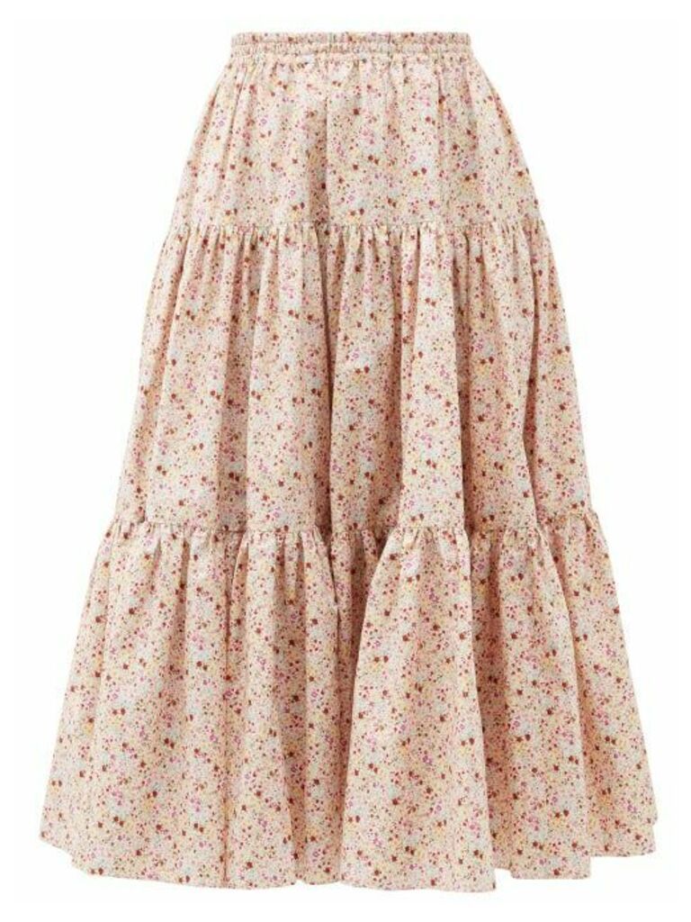 Batsheva - Amy Tiered Floral-print Cotton Skirt - Womens - Light Pink