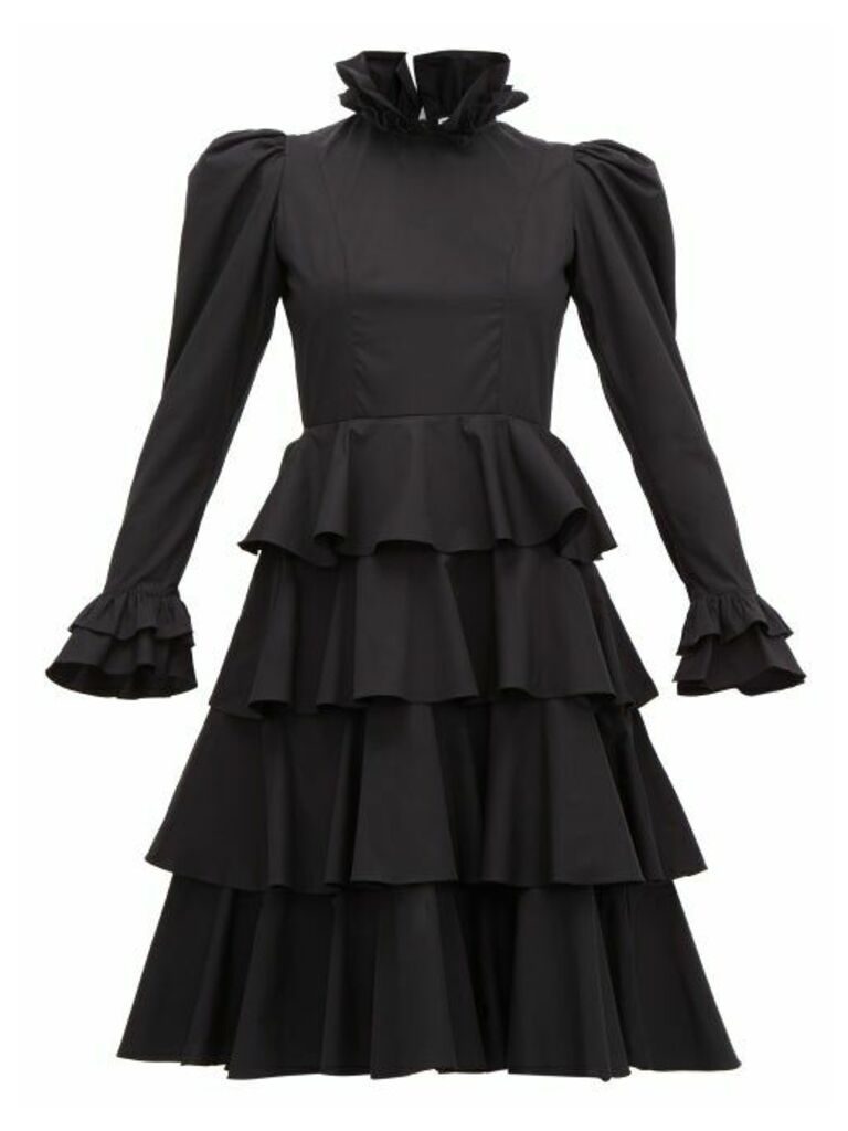 Batsheva - Confection Puffed-sleeve Tiered Cotton Dress - Womens - Black