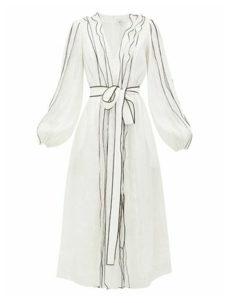 Aje - Banksia Waist-tie Linen-blend Gauze Dress - Womens - White