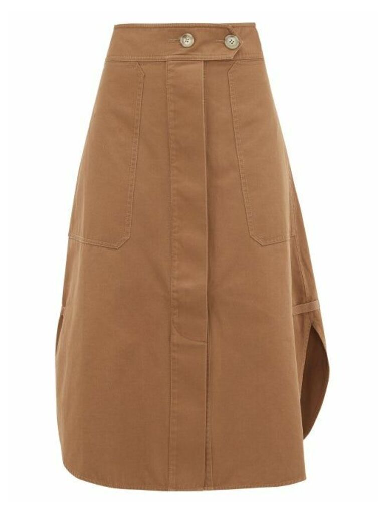 Lee Mathews - Workroom Curved-hem Cotton Skirt - Womens - Khaki