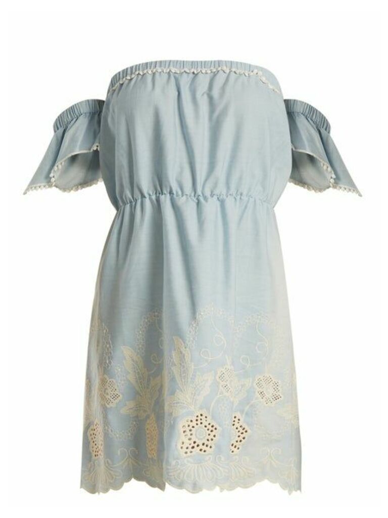 Athena Procopiou - Gypset Off-the-shoulder Cotton Mini Dress - Womens - Light Blue