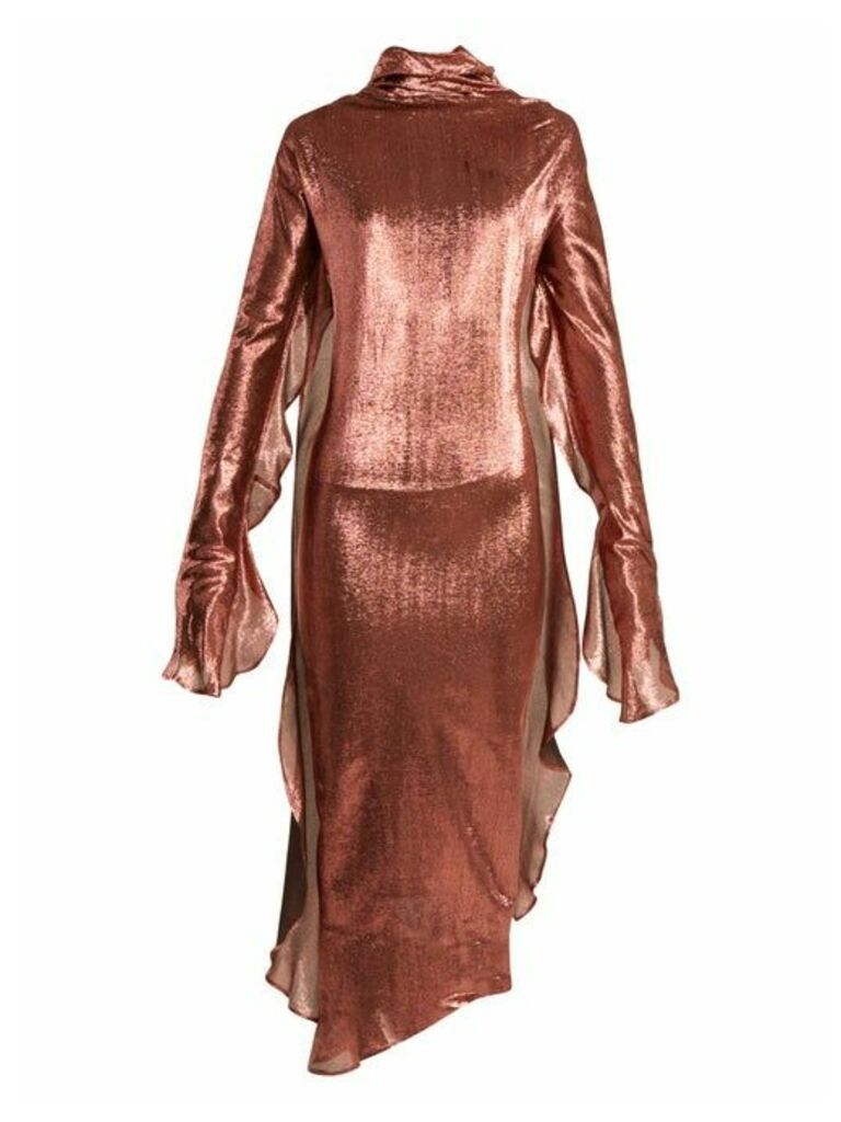 Paula Knorr - Relief Waterfall-ruffled Silk-blend Lamé Dress - Womens - Gold