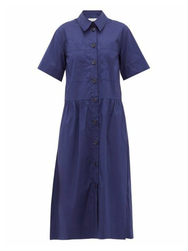 Sea - Clara Dropped-waist Cotton-blend Shirt Dress - Womens - Blue
