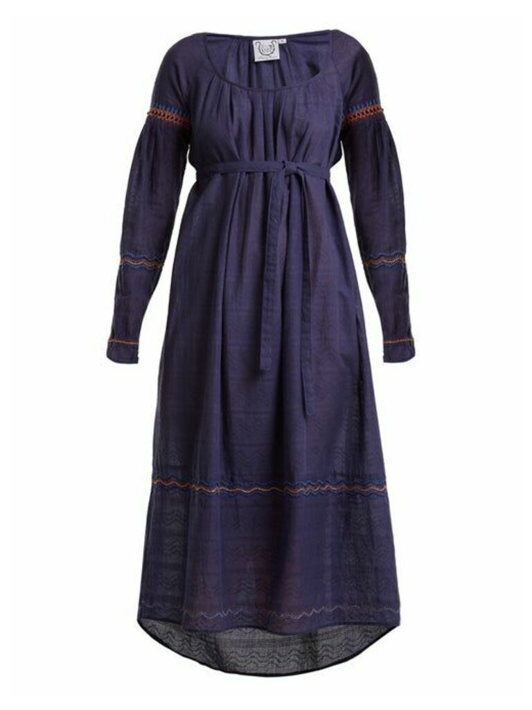 Thierry Colson - Cretan Embroidered Cotton Dress - Womens - Navy