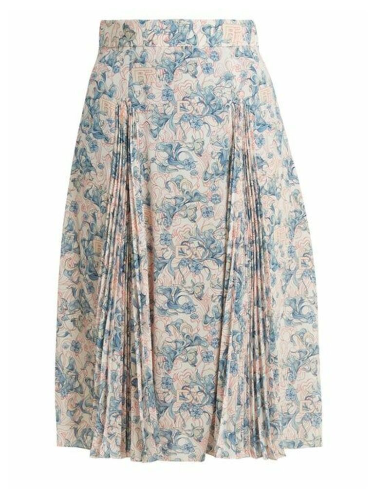 Prada - Sable Floral-print Crepe Skirt - Womens - Blue Print
