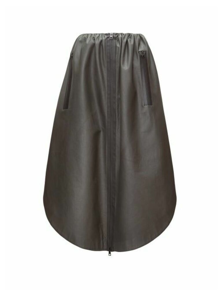 Bottega Veneta - Utility-zip Leather A-line Skirt - Womens - Dark Grey