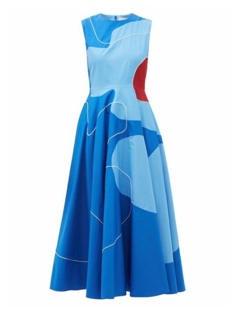 Roksanda - Flora Colour-block Cotton-poplin Midi Dress - Womens - Blue Print