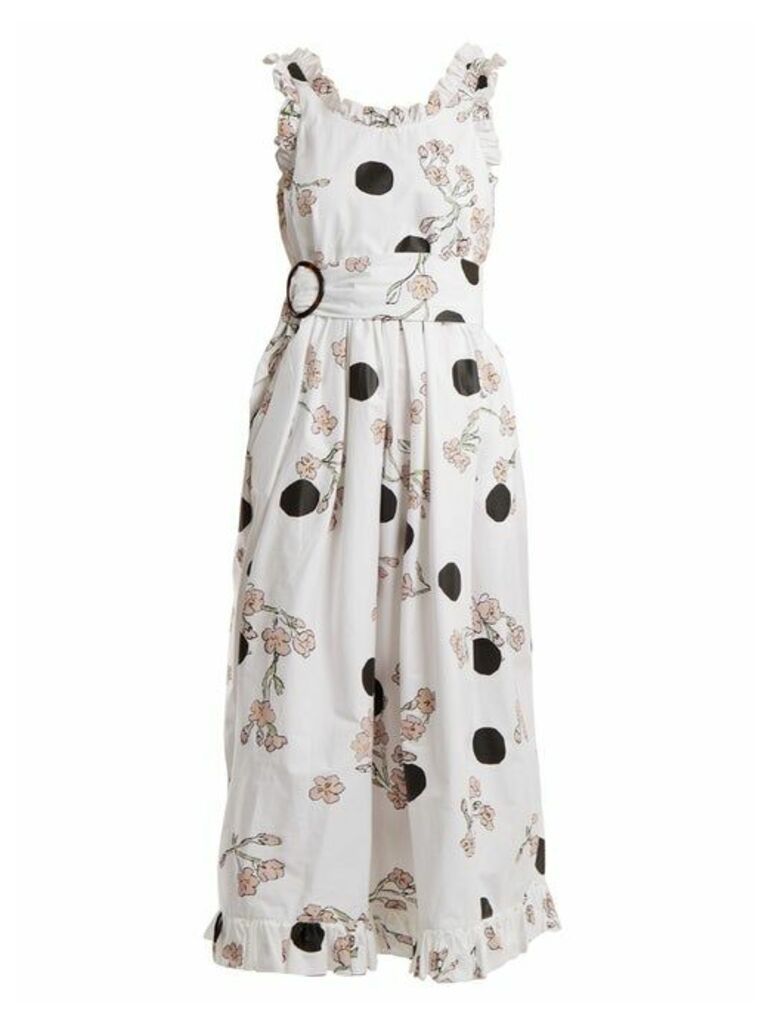 Isa Arfen - Ruffled Polka-dot Cotton Dress - Womens - White Print