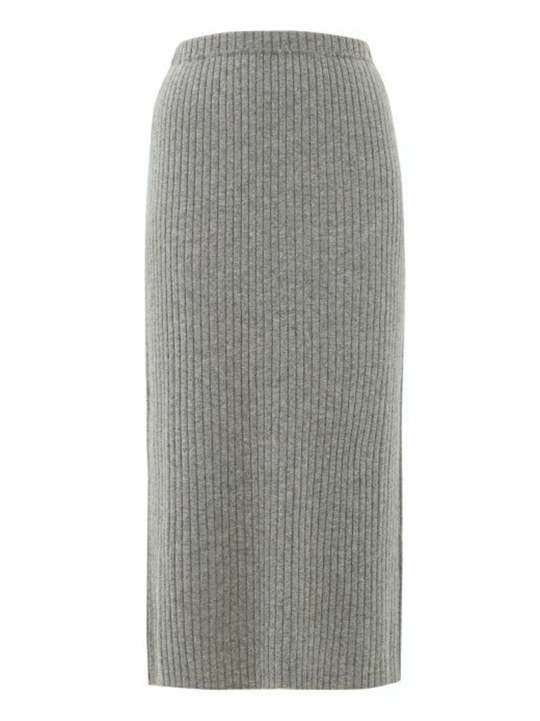 Allude - Ribbed Split-hem Cashmere Skirt - Womens - Dark Grey