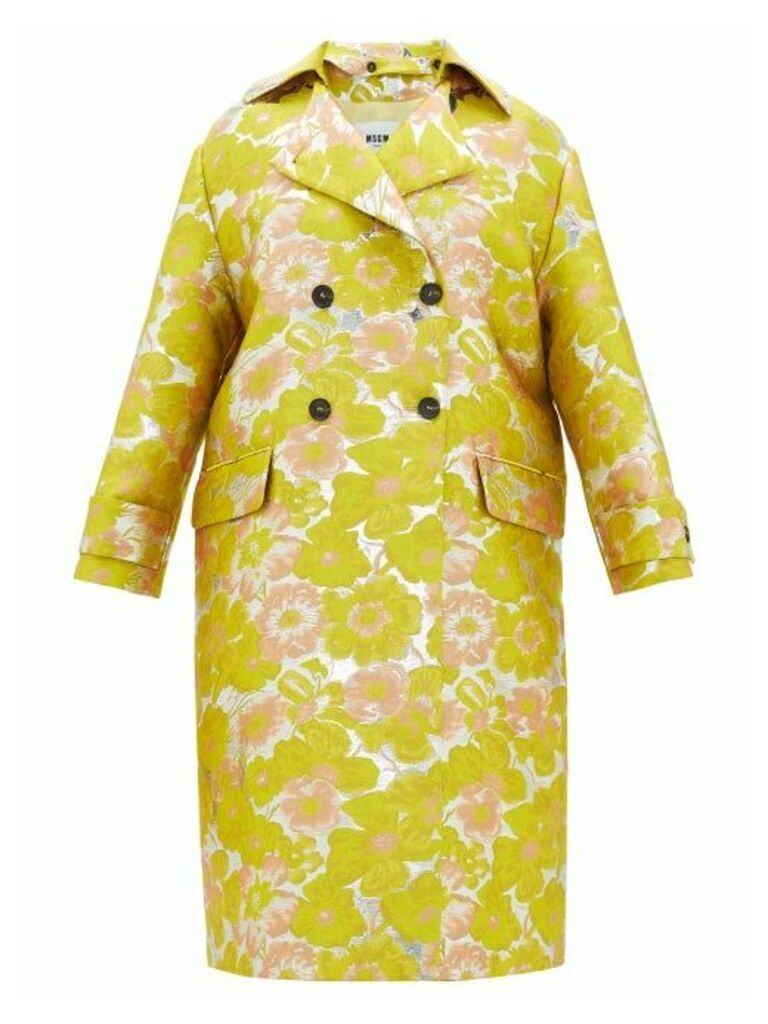 MSGM - Double-breasted Floral Brocade Coat - Womens - Yellow