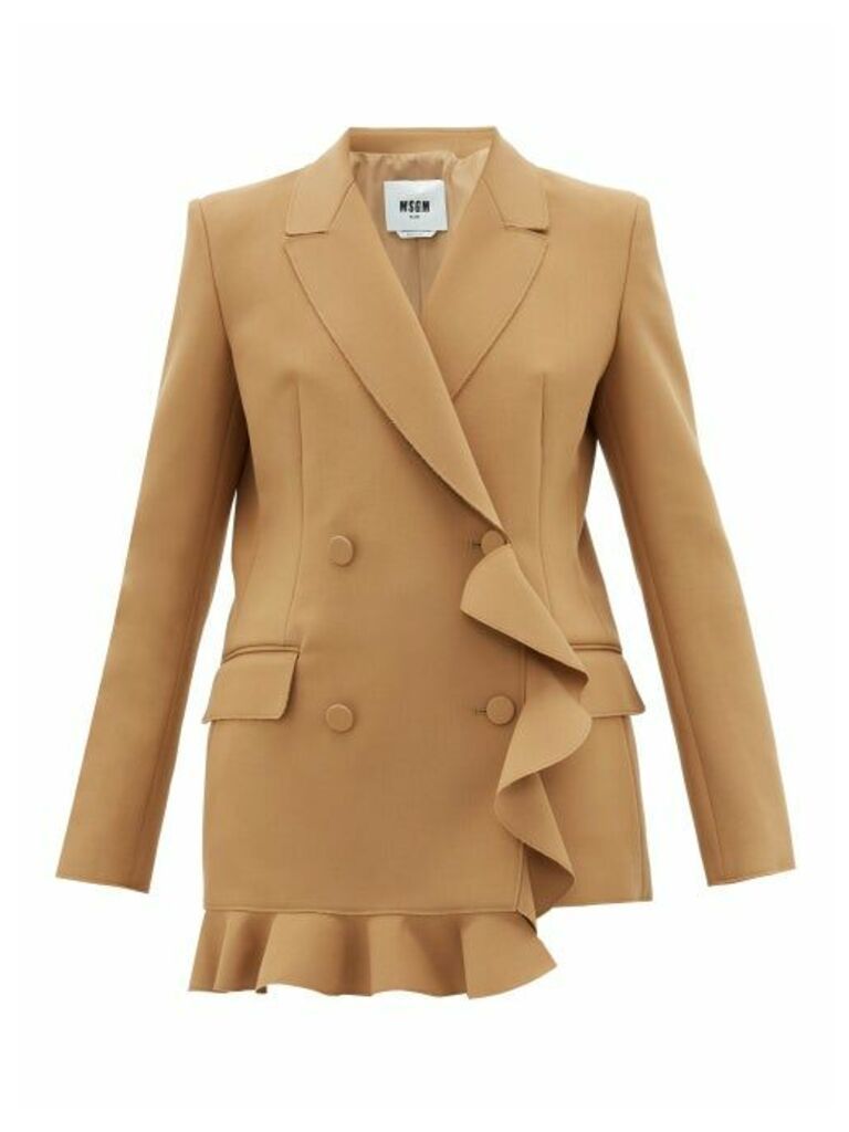 MSGM - Double-breasted Ruffled Crepe Blazer - Womens - Camel