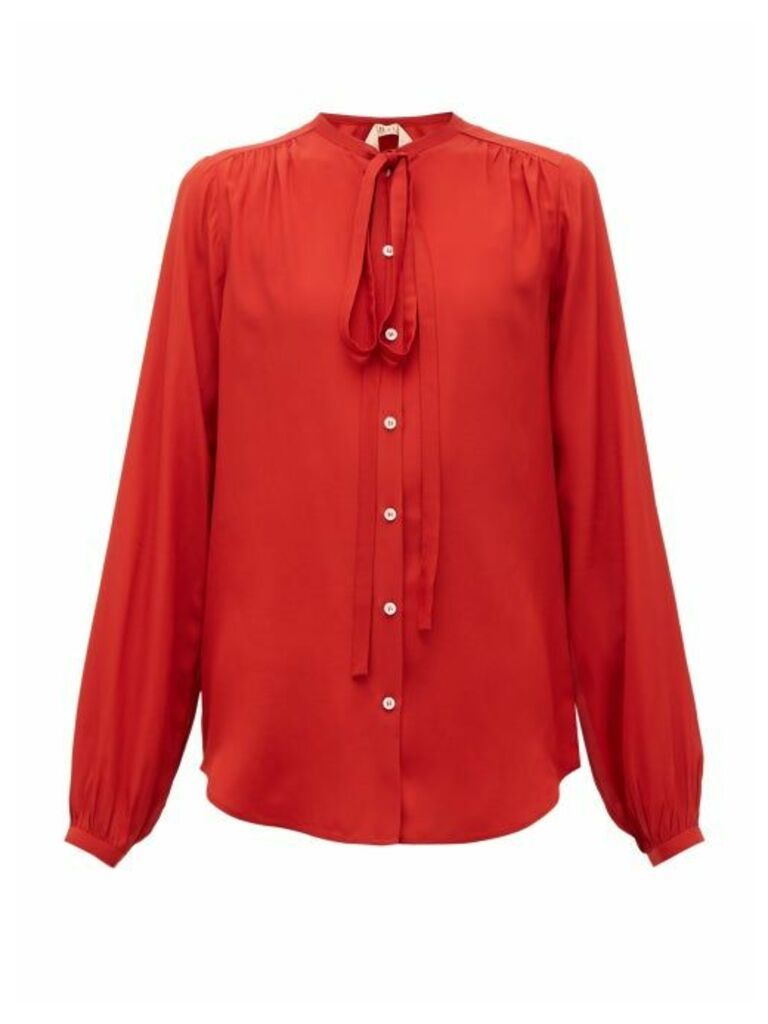 No. 21 - Neck-tie Crepe Blouse - Womens - Red