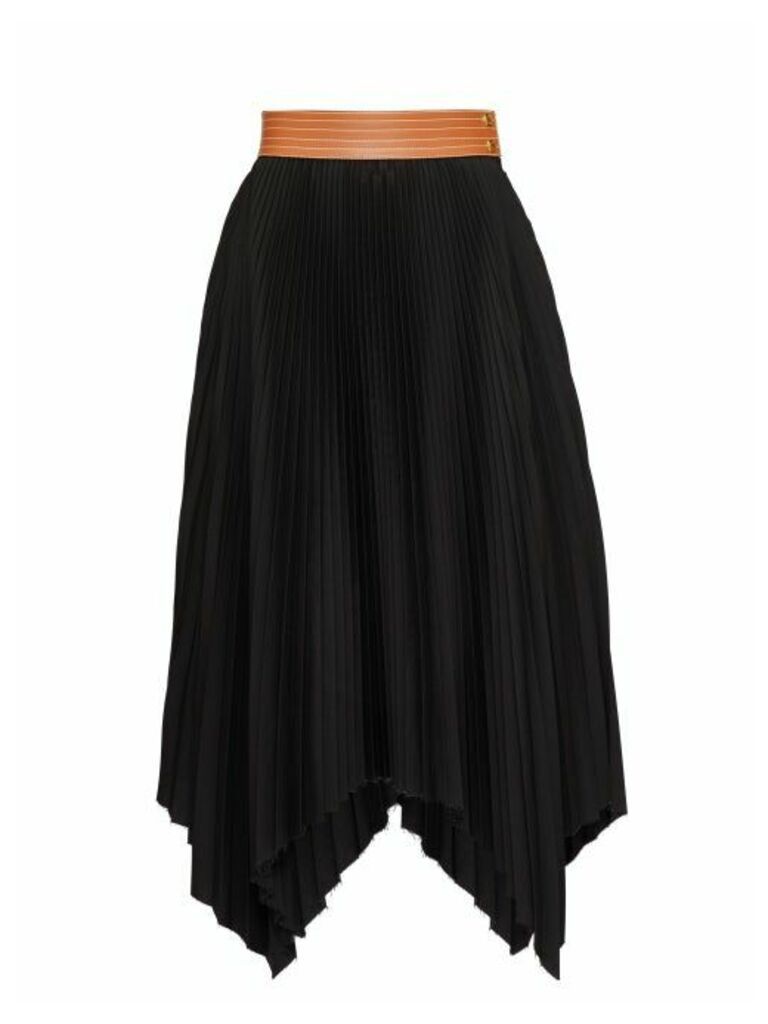 Loewe - Leather-waist Pleated Poplin Midi Skirt - Womens - Black Tan