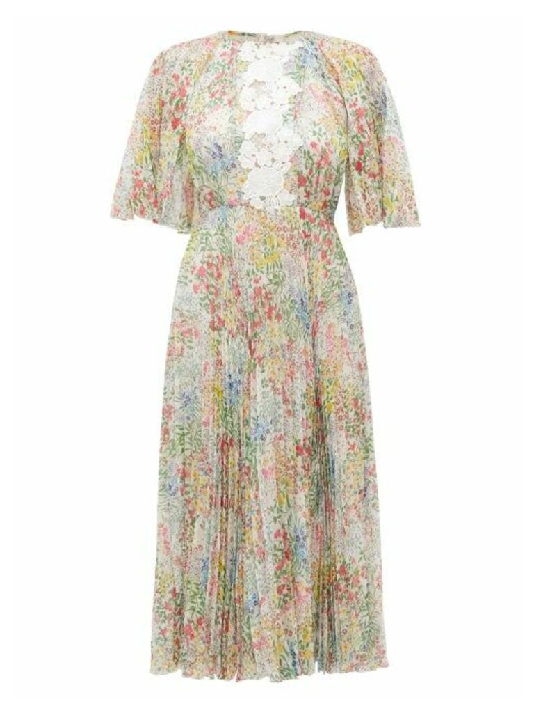 Giambattista Valli - Pleated Wildflower-print Silk Midi Dress - Womens - Ivory Multi