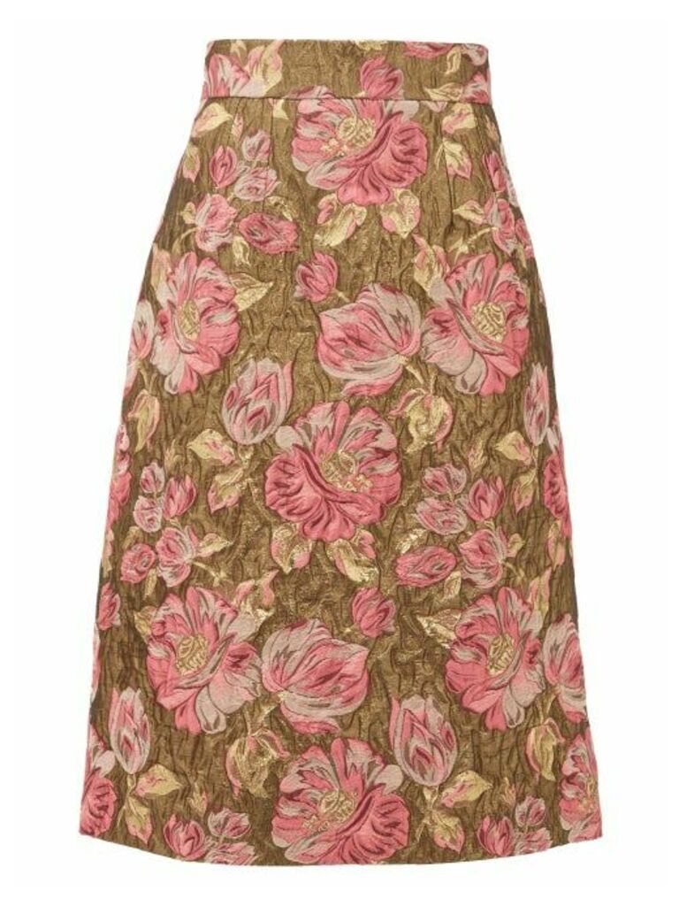 Dolce & Gabbana - High-rise Floral-jacquard Lurex Circle Skirt - Womens - Gold Multi