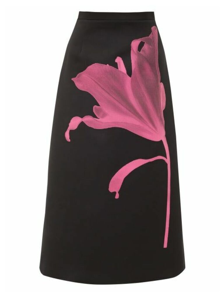 Christopher Kane - Anthomania Flower-print Satin Midi Skirt - Womens - Black