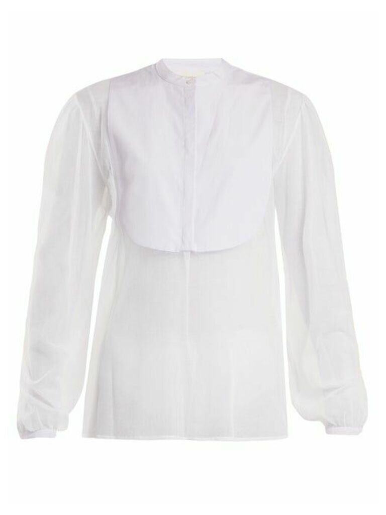 Isa Arfen - Striped-bib Tulle Shirt - Womens - White Multi