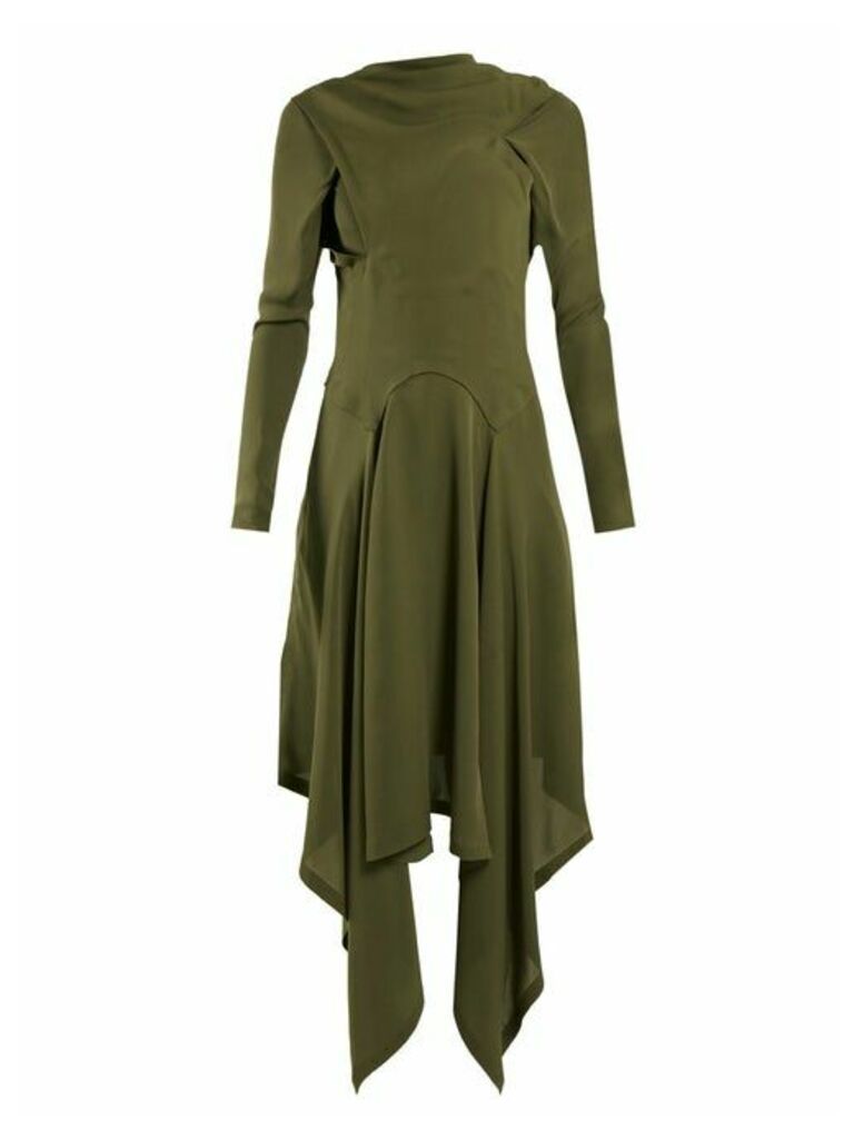 Jw Anderson - Draped Asymmetric High-neck Silk Dress - Womens - Khaki