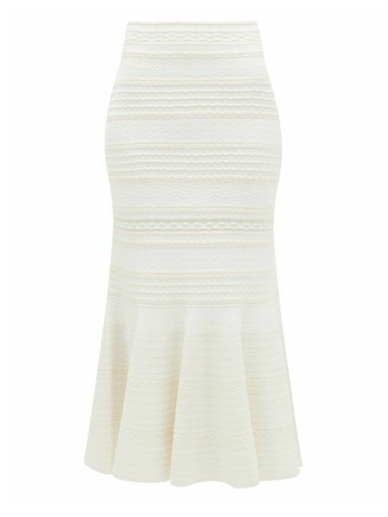 Alexander Mcqueen - Fluted-hem Jacquard-knit Midi Skirt - Womens - Ivory