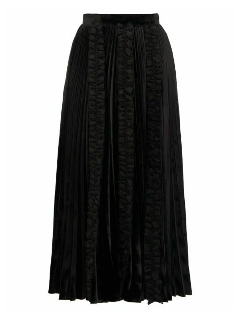 Christopher Kane - Ruffle-trim Pleated Velvet Midi Skirt - Womens - Black