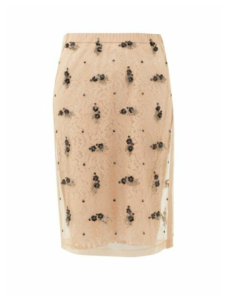 No. 21 - Embellished Tulle And Lace Pencil Skirt - Womens - Beige