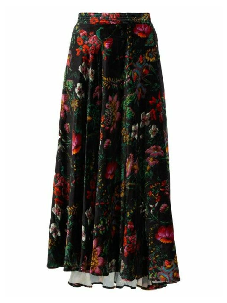 Paco Rabanne - Crystal-embellished Floral-print Velvet Skirt - Womens - Black Multi