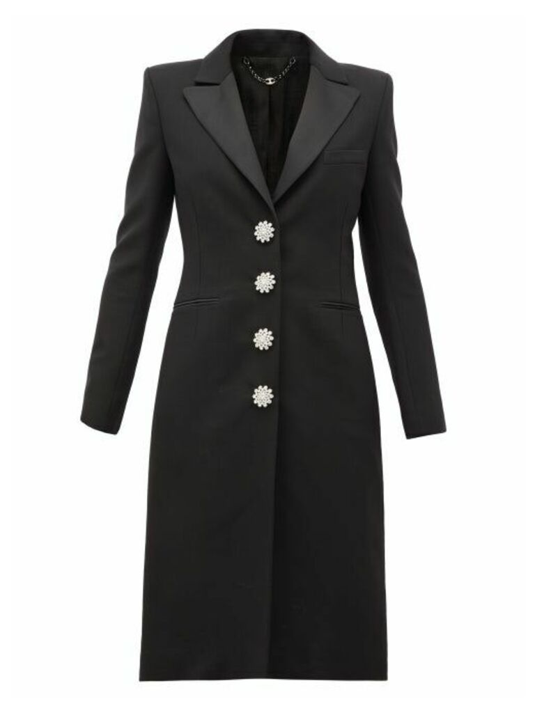 Paco Rabanne - Crystal-button Wool-blend Overcoat - Womens - Black
