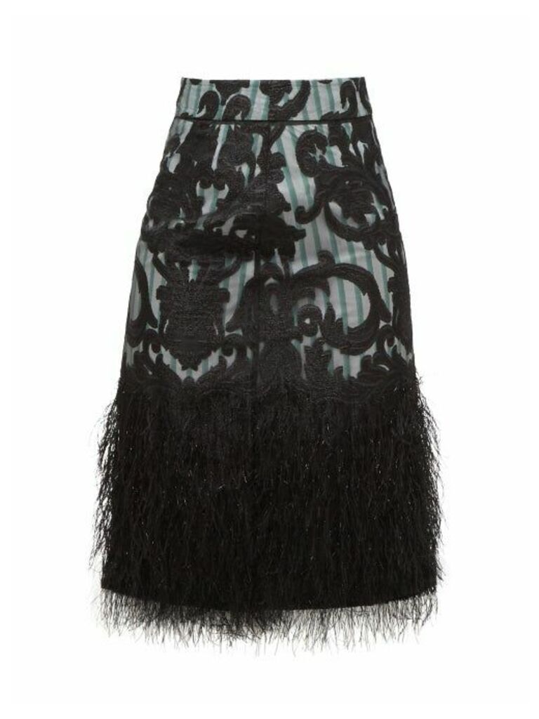Ganni - Striped Feather Pencil Skirt - Womens - Black