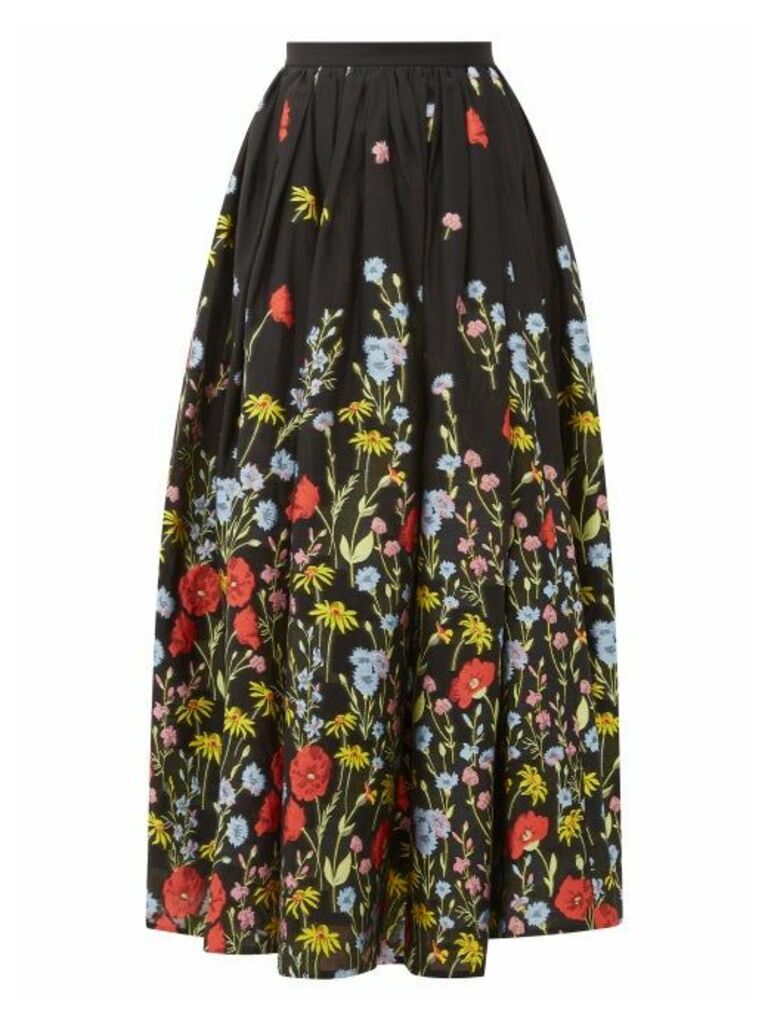 Erdem - Lindie Floral-embroidered Organza Skirt - Womens - Black Multi