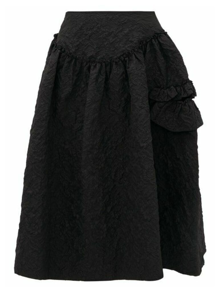 Simone Rocha - Ruffled Floral-cloqué Skirt - Womens - Black
