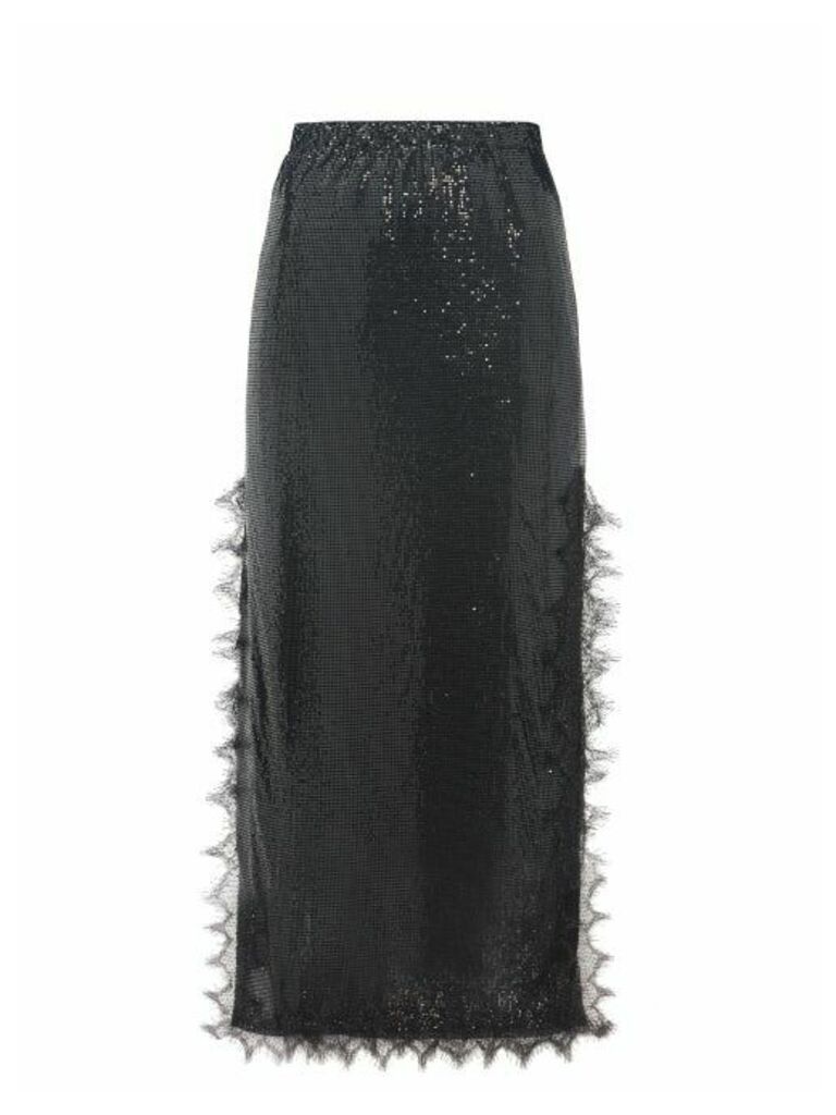 Christopher Kane - Lace-trim Chainmail Midi Skirt - Womens - Black