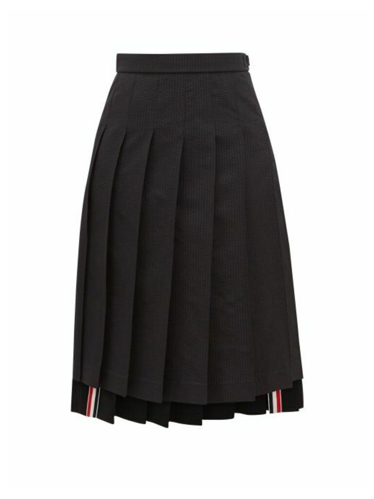 Thom Browne - Tonal-striped Pleated Midi Skirt - Womens - Black