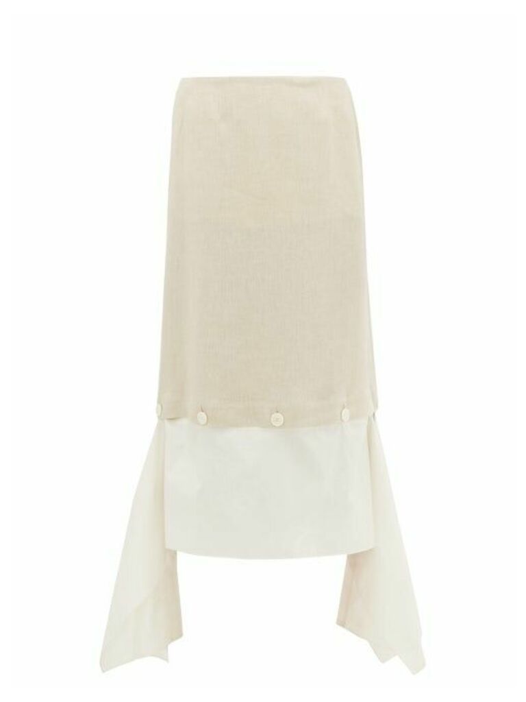 Lanvin - Buttoned Handkerchief-hem Linen-twill Skirt - Womens - Cream