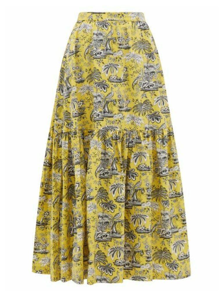 Staud - Orchid Tropical-print Cotton-blend Skirt - Womens - Yellow
