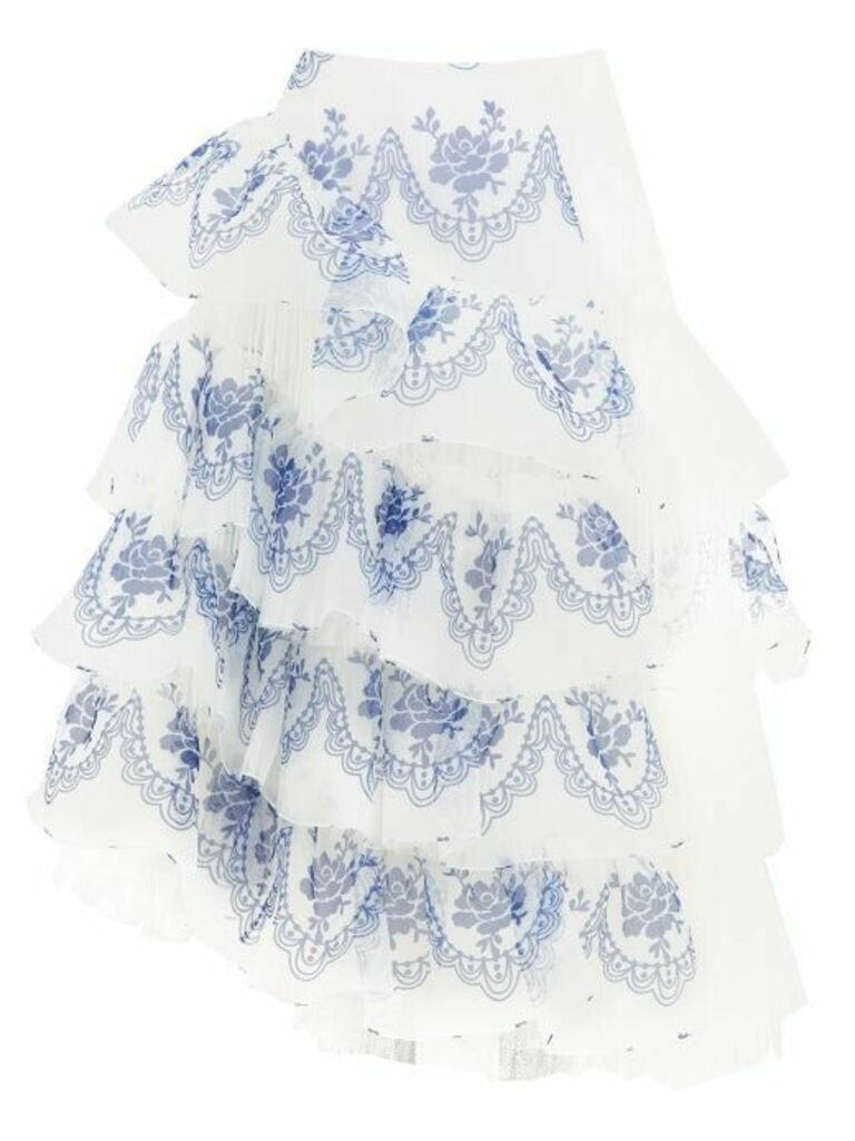 Simone Rocha - Floral-print Organza And Tulle Skirt - Womens - Blue White
