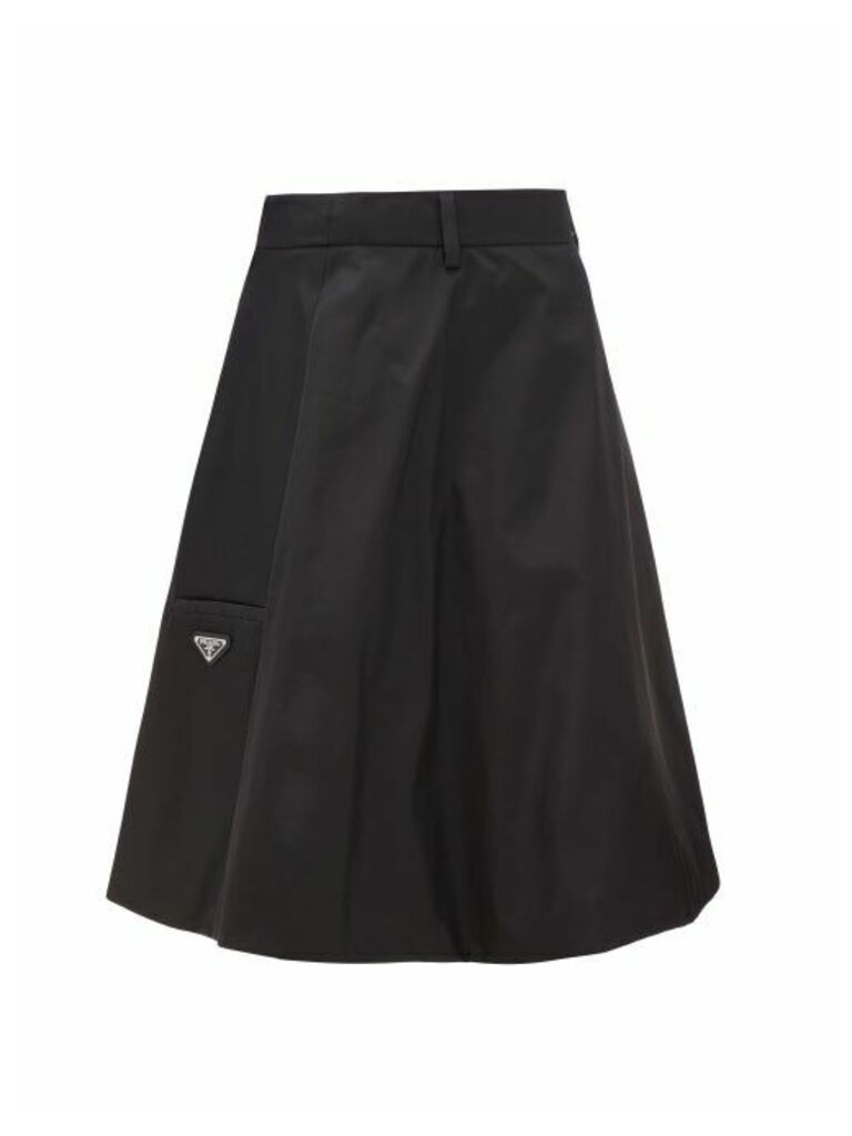 Prada - Logo-plaque Flared Nylon-gabardine Skirt - Womens - Black