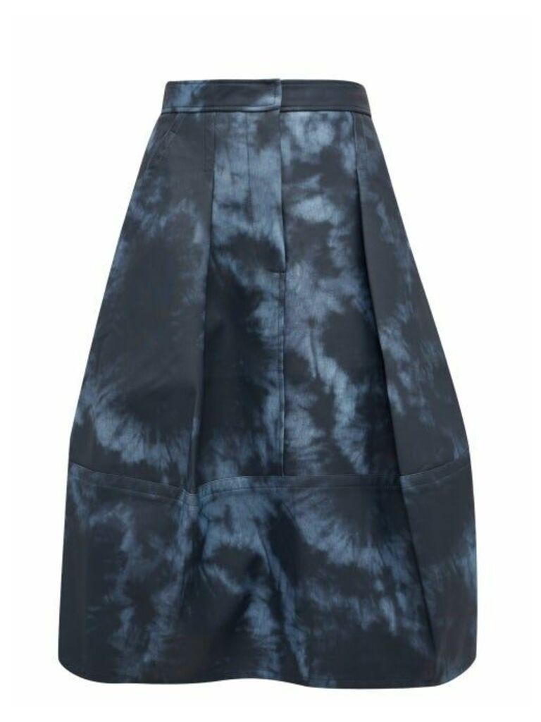 Tibi - Tie-dye Print Laminated-twill Tulip Skirt - Womens - Navy Multi