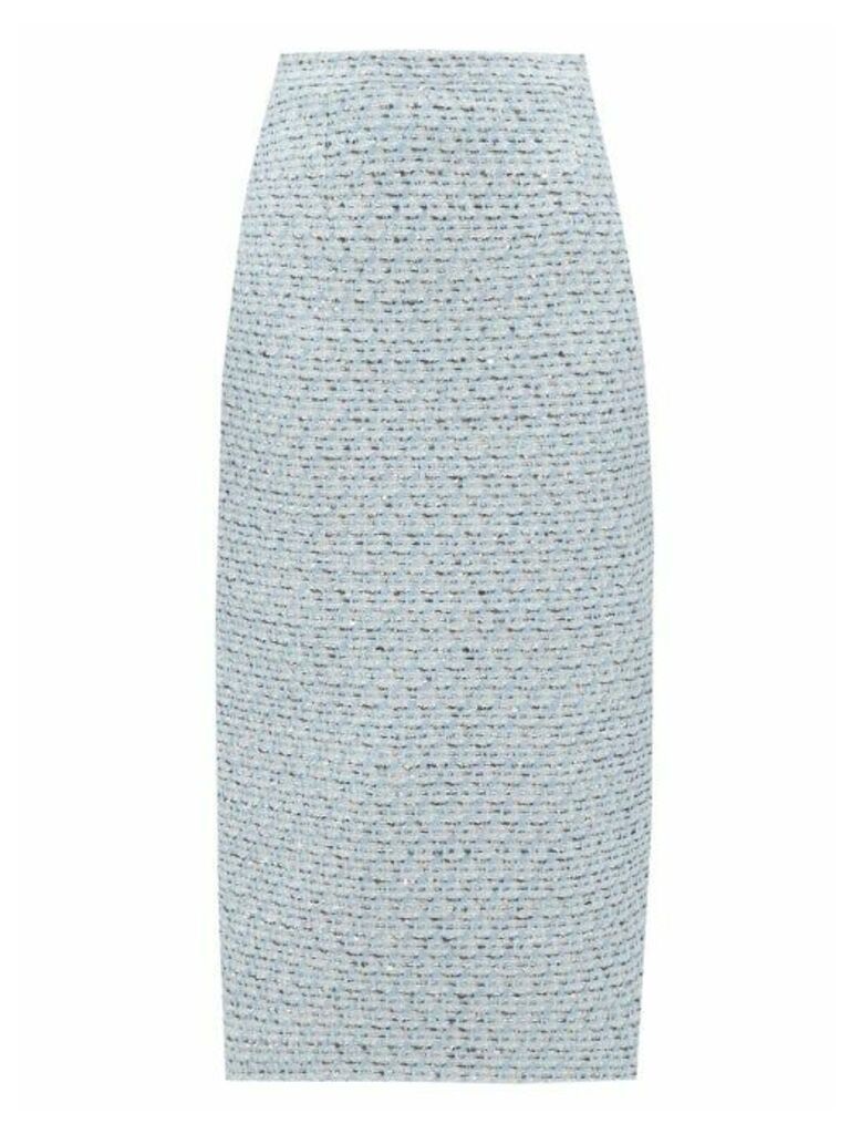 Alessandra Rich - Sequinned Tweed Pencil Skirt - Womens - Light Blue