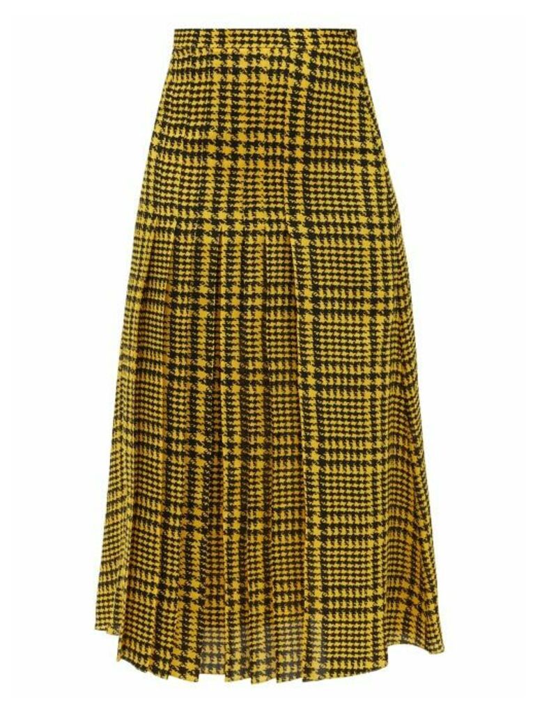 Alessandra Rich - Pleated Houndstooth-print Silk Skirt - Womens - Yellow Print