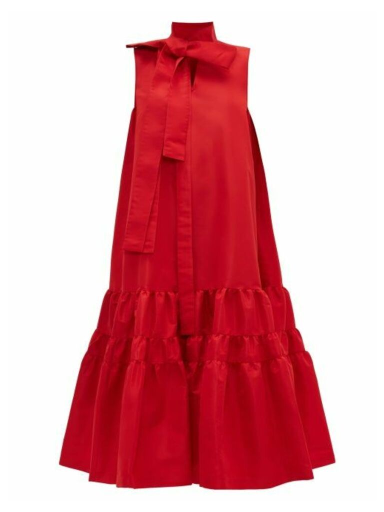 Rochas - Pussy-bow Tiered Faille Dress - Womens - Red