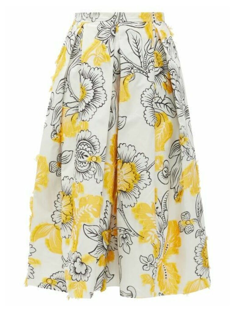 Erdem - Ina Floral Fil-coupé Cotton-blend Skirt - Womens - Yellow White