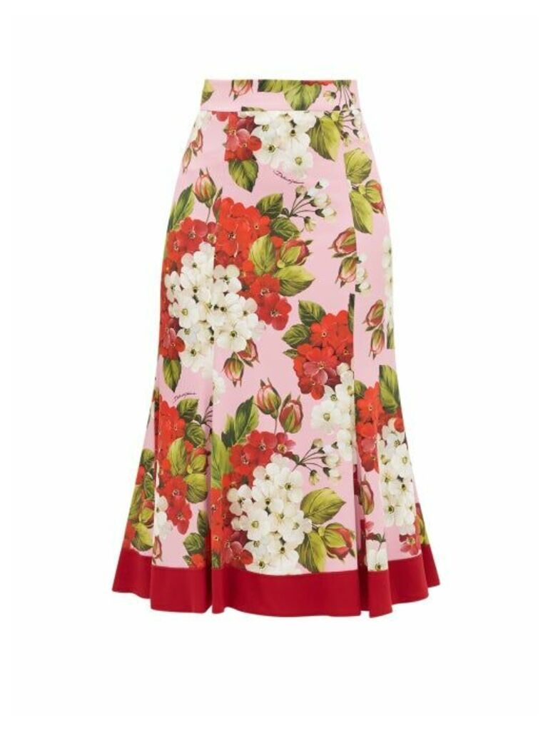 Dolce & Gabbana - Geranium-print Silk-blend Charmeuse Midi Skirt - Womens - Red Print