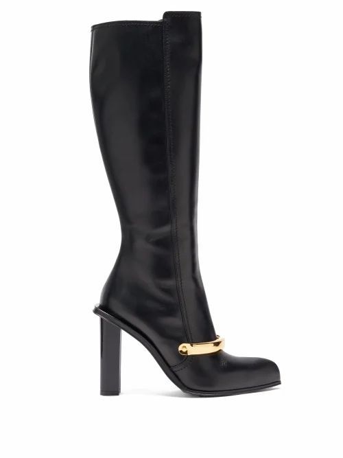 Alexander Mcqueen - Point-toe Leather Knee-high Boots - Womens - Black